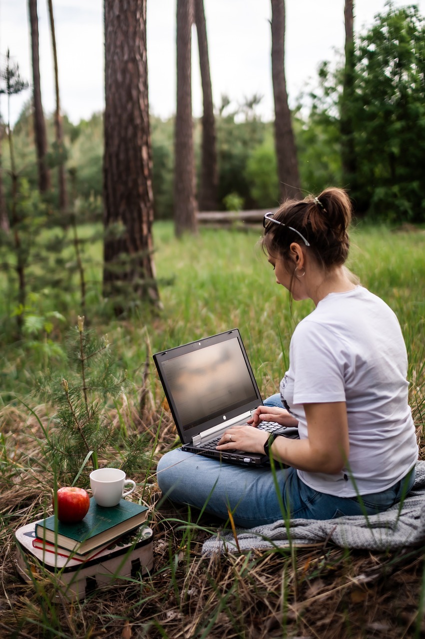 young woman, laptop, work